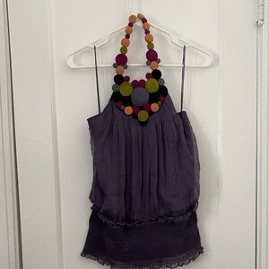 Purple Women's halter Top with unique Neck embellishments